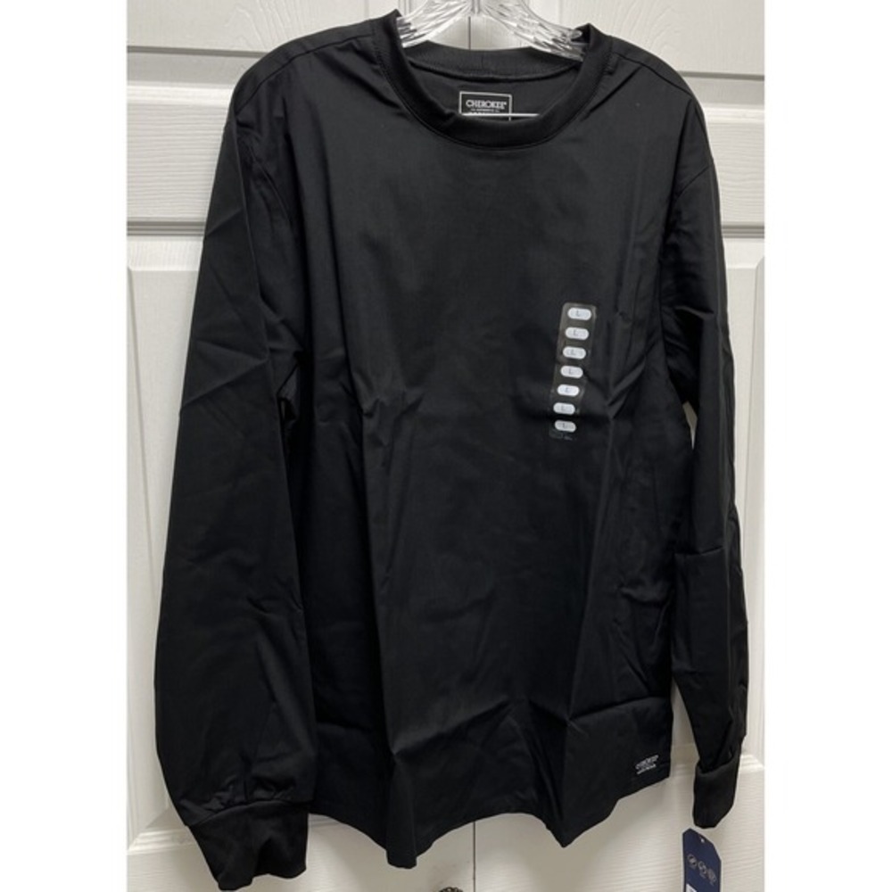 Cherokee Unisex‎ Scrub Top Modern Crew neck Black Size Large NEW Long Sleeve - Picture 5 of 9